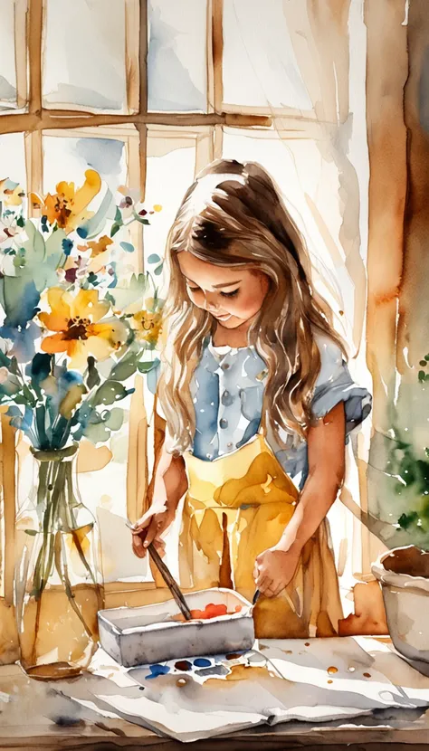 Create an artistic room with beautiful light coming in through the window, mesa com tintas, Brushes, Black mother and daughter painting, sorrindo e se divertindo, bem detalhada a imagem