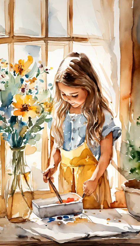 Create an artistic room with beautiful light coming in through the window, mesa com tintas, Brushes, Black mother and daughter painting, sorrindo e se divertindo, bem detalhada a imagem