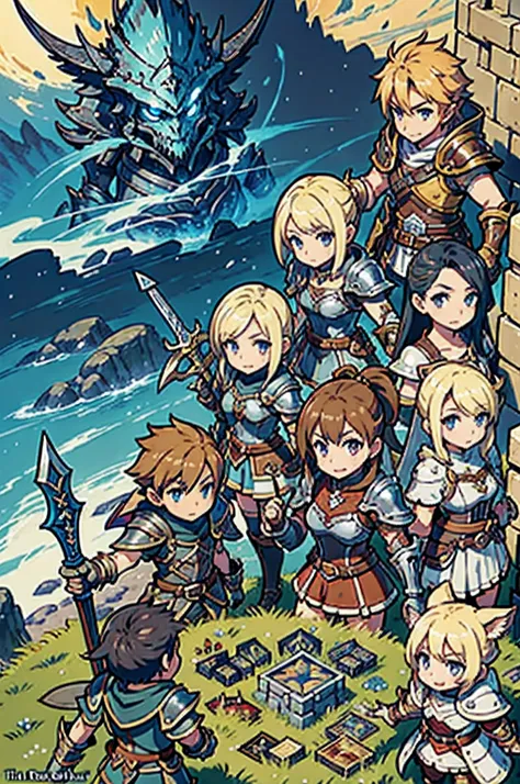 a group of people with swords and armor standing in front of a sky, granblue fantasy, final fantasy 14 style, final fantasy fan art, crisp clear rpg portrait, ffxiv heavensward, final fantasy style, final fantasy 1 2 style, final fantasy xiv: endwalker, ke...