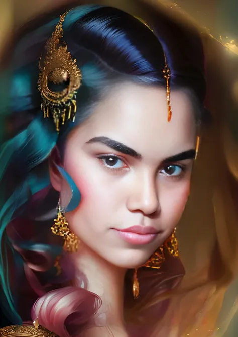 um close up de uma mulher com um cabelo azul e verde, retrato de fantasia digital, retrato da fantasia, retrato da arte da fantasia, retrato de fantasia fosco detalhado, retrato colorido detalhado, lindo pintura digital, retrato bonito da arte da fantasia,...