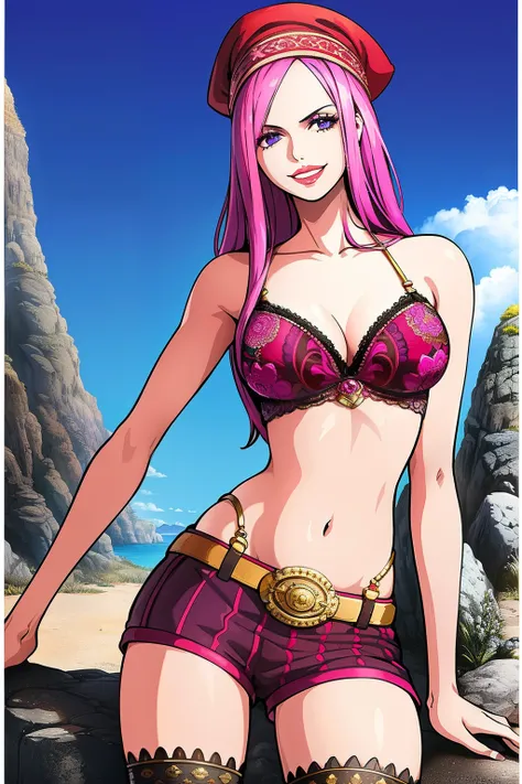 masterpiece, ((ultra detailed background, delicate pattern, intricate detail)), (highly detailed, fine details), best quality, beautiful lighting, (((medium breasts, slim girl, very slim girl))), (portrait), JewelryBonneyV2, 1girl, solo, long hair, pink h...