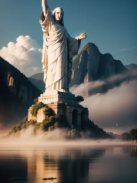 Christ the Redeemer, lake, fog