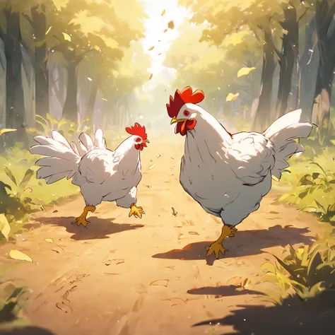 Chickens and ducks running on the ground