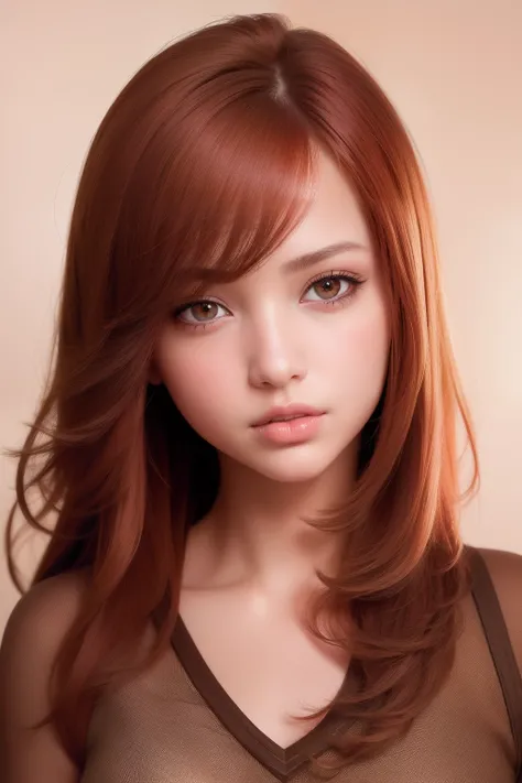 best quality, masterpiece,  (realistic:1.2), 1 girl, redhead, brown eyes,Front, detailed face, beautiful eyes