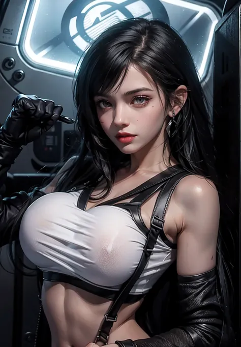 Tifa lockhart,  huge breasts, long black hair, red eyes,