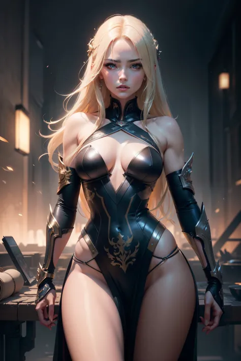 Blonde woman, adult  woman,wooman ,Long haircut,feminine,  Fighting Pose, Nice perfect face with soft skin,nice perfect face with, Concept art by Greg Rutkowski, ArtGerm, Ultra-detailed, intricate and detailed art of trend in Art Station Triad Color, Fanta...