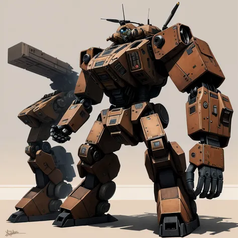 brown colors dieselpunk AI fighter mech