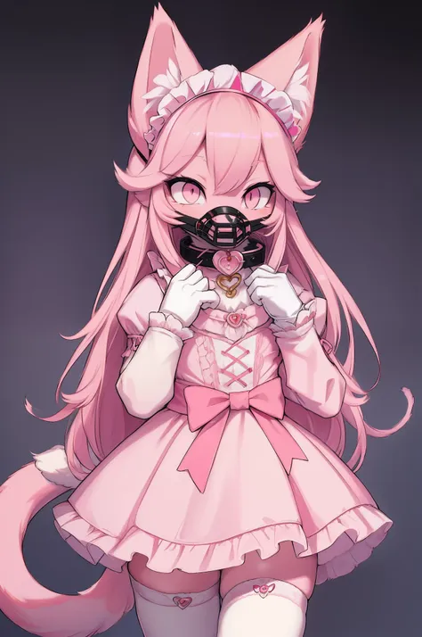 master piece, perfect, highly detailed, (little hibryd anthro cat femboy), fluffy pink fur, ((pink eyes)), ((1))fluffy cat tail,...