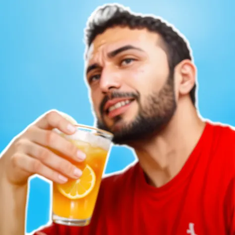 homem arafed bebendo um copo de suco de laranja com um fundo azul, h3h3, beber cerveja, Beber, 🍸🍋, beber um SUCO DE LARANJA, Drunk, cidra-homem, Sidra - Homem, Linus de linustechtips, imagem do avatar, com uma bebida, Vinny de Vinhinha, homem bebendo cerve...