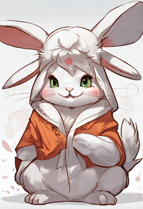 small rabbit, bunny ears, water eyes, bright pupils, smile, anime, tonality, anime style, adorable, bud, a rabbit, rabbit character design, rich expressions, various poses with white background, no clothes, white fur