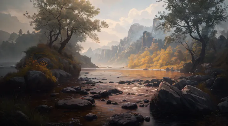 landscape,water,(extremely detailed CG unity 8k wallpaper), most beautiful artwork in the world,professional majestic oil painting,intricate, High Detail, Sharp focus, dramatic, photorealistic painting art