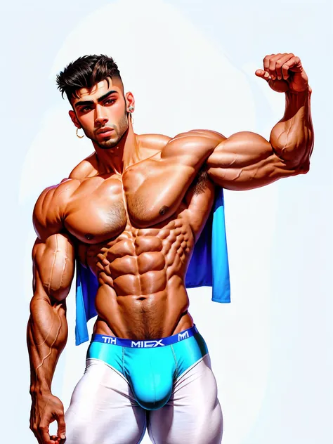 Muscular Moroccan bodybuilder and singer Zayn Malik flexes his gigantic biceps and bulging muscles in a pair of tight underwear.