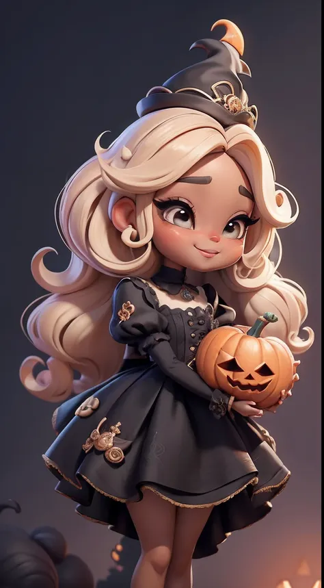 Create a series of cute dolls style chibi afro skin dread with a cute halloween theme, each with lots of detail and in an 8K resolution. All dolls should follow the same solid background pattern and be complete in the image, mostrando o (corpo inteiro, inc...