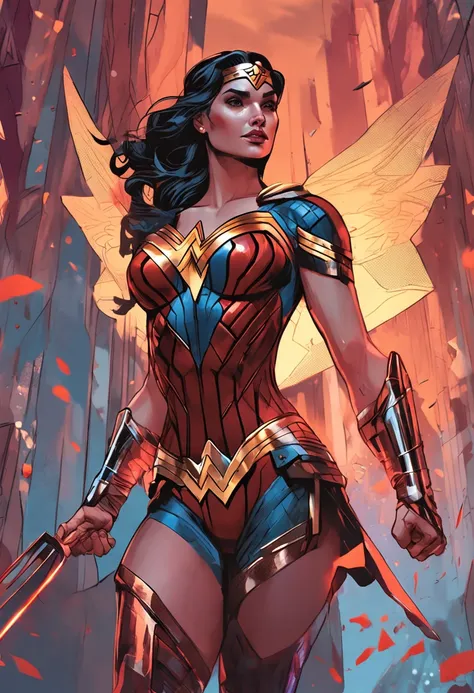 wonder woman ,very short buzzed pixie haircut,buzzcut, seductive , fighting pose, nice perfect face with soft skin,nice perfect face, concept art by greg rutkowski, artgerm, hyperdetailed intricately detailed  art trending on artstation triadic colors, fan...