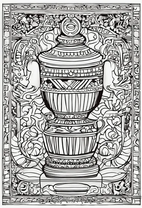 Generate an image of a colored Mayan vessel in an art style suitable for a coloring book. Make sure the picture is clear and easy for children to color.. The image should be large and detailed enough to take up half a page of a standard coloring book.. el ...