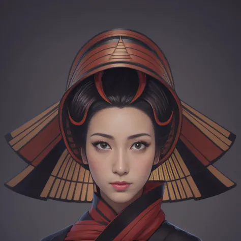 Arafed woman with a large hat and a scarf, Retrato da gueixa, Retrato de uma gueixa bonita, Retrato de uma gueixa, gueixa, Gueixa da beleza, female geisha girl, gueixa japonesa, japanese art style, inspired by Uemura Shōen, in illustration style digital, G...