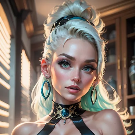 Erika Jayne as a pixar character, with expressive wide eyes, and wearing vintage Versace-inspired attire. Her hair is styled in a high, tight ponytail, and her earrings are conspicuously large and expensive. --auto --s2