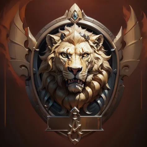 (Best quality, Masterpiece), fond noir, Emblem, Logo great legendary lion, simple, petit, Conception simple