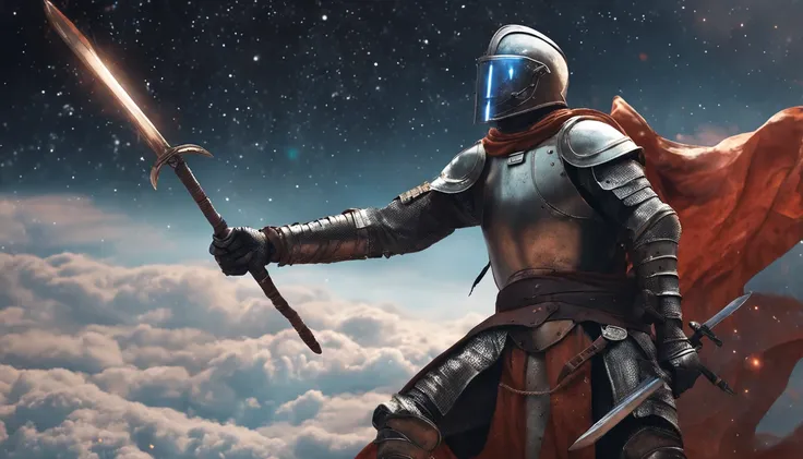 Medieval warrior painting in outer space