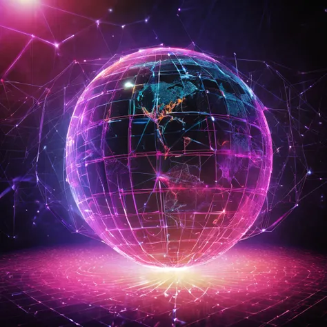 A technological globe in hologram, It is formed by the internet network, success of online ads, entrepreneur who is evolving, Rise of consciousness, sucesso financeiro, dimension 16:9, background black, futurista