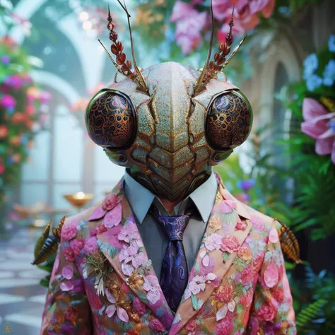 there is a mantisce dressed in a suit and tie, portrait of an insectoid, hyperdetailed fantasy character, style hybrid mix of beeple, beeple and james jean, 🌺 cgsociety, insectoid, beeple daily art, beeple art, in style of beeple, antasy character, beeple ...