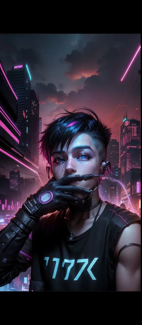 cyberpunk, real face, cinematic, neon hair, hdr, change background ultra real quality ,no face change as it is same face,17 year teenager young boy, cool face like original photo