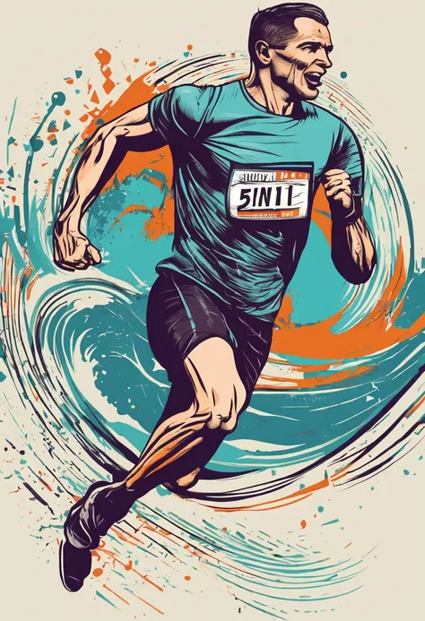 T-Shirt design ready to print of A logo illustration of a marathon runner crossing the finish line with a triumphant expression.