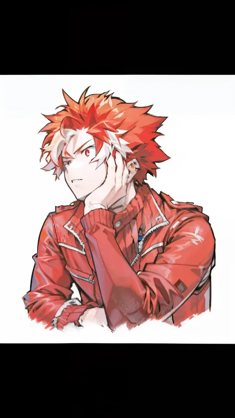 masterpiece, High-quality, 1man, red hair, short hair, spiky hair, red eyes