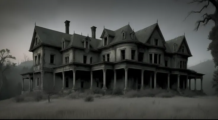 a creepy old mansion secluded on top of a hill