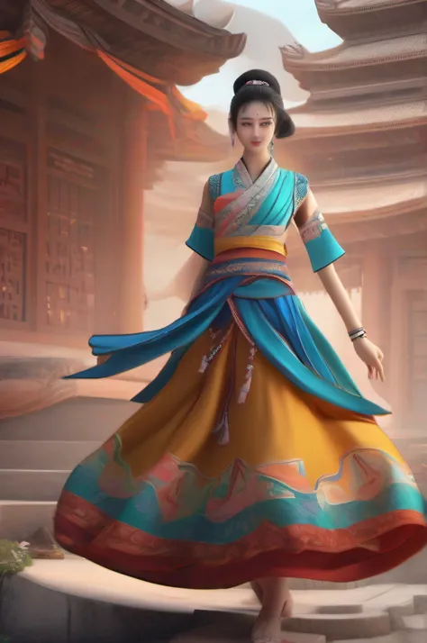 (8k, RAW photo, best quality, masterpiece:1.2), (realistic, photo-realistic:1.4), (extremely detailed CG unity 8k wallpaper), 1 girl solo, dance, dunhuang_dress, dunhuang_style, dunhuang_background,