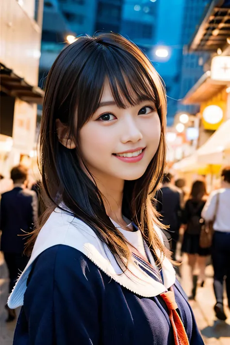 (8K、Raw photography、top-quality、​masterpiece:1.2)、(realisitic、Photorealsitic:1.37)、ultra-detailliert、超A high resolution、女の子1人、see the beholder、beautifull detailed face、A smile、Constriction、(Slim waist) :1.3)、Beautiful detailed skin、Skin Texture、Floating ha...