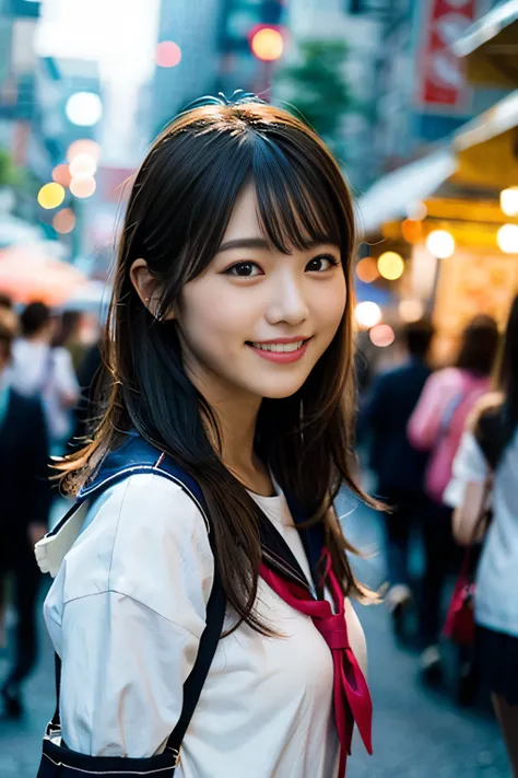 (8K、Raw photography、top-quality、​masterpiece:1.2)、(realisitic、Photorealsitic:1.37)、ultra-detailliert、超A high resolution、女の子1人、see the beholder、beautifull detailed face、A smile、Constriction、(Slim waist) :1.3)、Beautiful detailed skin、Skin Texture、Floating ha...