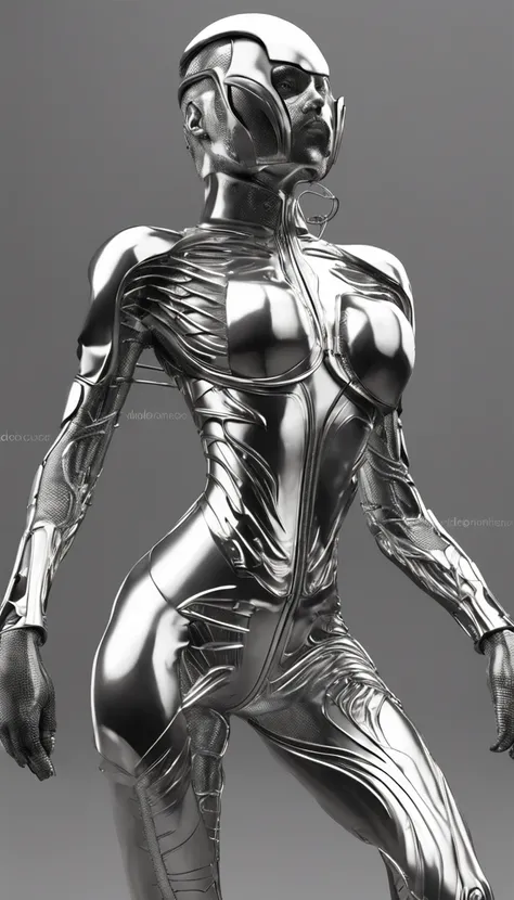 Mechanical style，Black Themes,(1 mechanical female angel,Anatomically correct,full bodyesbian, ,Black and silver wings,standing,circular base),Black and white background, (a 3D render,Best quality, high detal, Masterpiece, offcial art, Cinematic lighting, ...