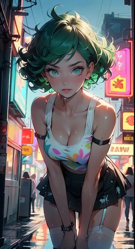 girl youtuber,(((1girl))),((extremely cute and beautiful green curly-haired girl)),

(short breasts:1.4),(((green curly hair:1.35,very curly hair,colored inner hair,ear breathing,short hair))),((green eyes:1.3,upturned eyes:1.3,perfect eyes,beautiful detai...