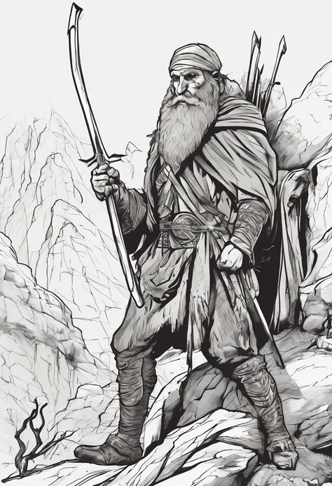 Grupo de aventureiros em uma caverna, com tochas acesas, creating an atmosphere of mystery and adventure. Dwarf Wizard with long beard and powerful magic spells. Elfo guerreiro com arco e flechas, demonstrando habilidade e destreza. Human archer with a fri...