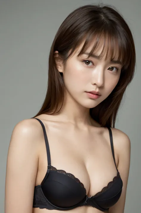 ((Bra Black: 1.5)), Sexy pose sculpture, (masutepiece:1.3), (8K, Photorealistic, Raw photography, Best Quality:1.4), (1girl in), Beautiful face, Realistic face, (Detailed face), Beautiful hairstyle, (detailed hairs), Realistic eyes, (Detailed eyes), Beauti...