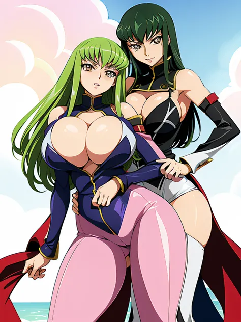 codeGeass, C.C, 1girl in, (((Bimbo))), , wide hips, thick thighs, Big Breast, Huge ass, revealing cleavage, Erotic, Smile Face, bubble butts, Camel toe, breasts, Tight white suit, Lean on me, Cute,