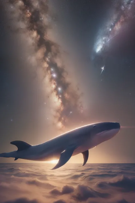 Milky way、Milky Way Nebula、planet、School of sperm whales、space walk、Beautiful images、Fantastical、a scene from a movie、Whale shooting star、floating jellyfishes、Jellyfish shooting star、Christian Lassen、Mocha works