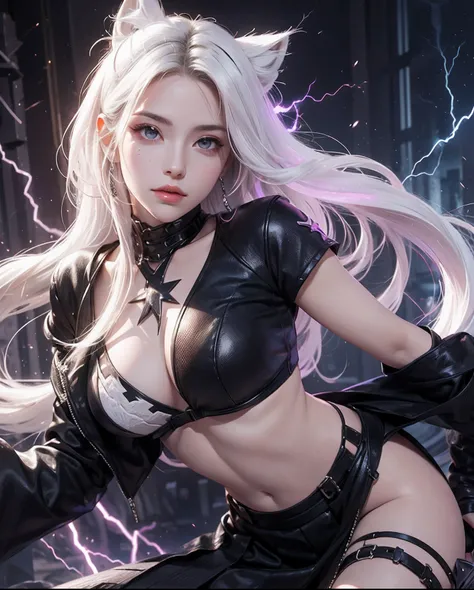 1Beautifulwoman，ff Tifa， X-Menstorm, Lightning is in your hands, Homogeneous symbionts, Venom,, pure white hair, skirt by the,glowing light eyes