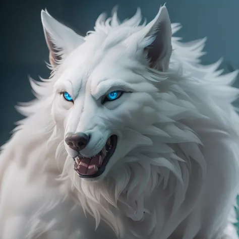 (master piece, superb quality, super delicate, very high resolution) white werewolf, blue eyes, photorealistic, Octane Rendering, Unreal Engine, ultrarealistic