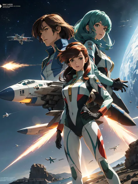 portada de robotech, macross, aparecen varios personajes, imagen renderizada 8k