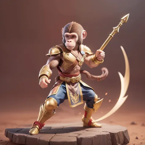 monkey fighter,  holding lance, battle stance, detailed, masterpiece, fantasy