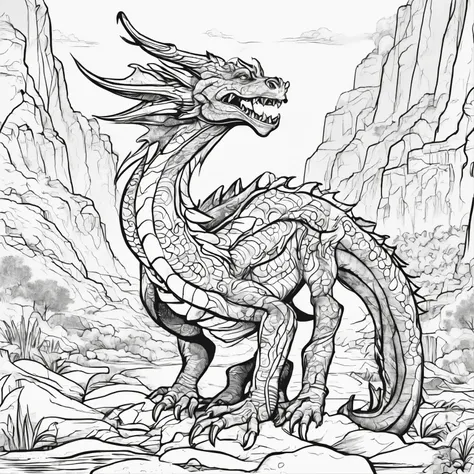 Coloring page for kids, no color, dragon in the sky, cartoon style, no detail, no shading, no color, no shadow, low detail