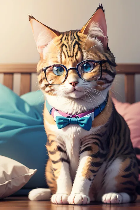 colorful cat, wearing glasses, cute cat, funny cat