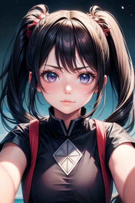 Fully symmetrical face，Double ponytail hairstyle，animemanga girl，symmetrical front