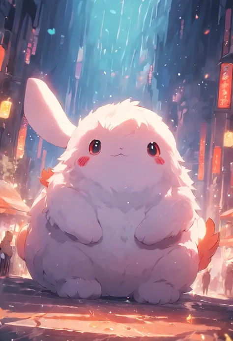 "cute and fluffy chubby fantasy bunny creature resembling a Pokémon"