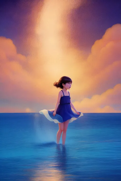 clouds background:1.5,1girl in, 20yr old、Medium Shot Shot, full bodyesbian, Mare, swell sea, Splash water, Skysky, Particles of Light, butterflys, natta, starrysky,