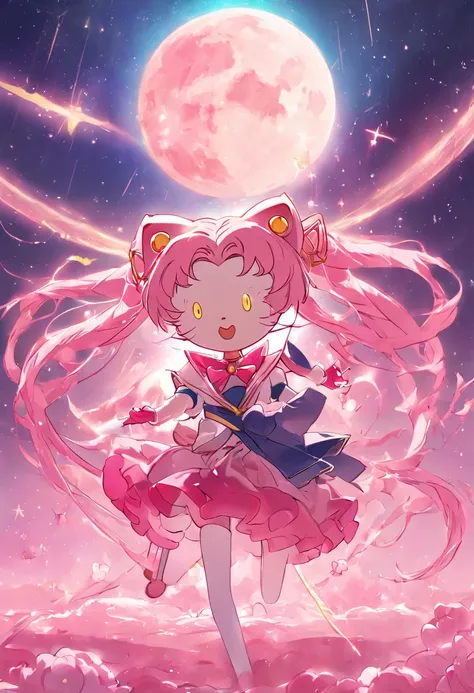 "Hello Kitty meets Sailor Moon, creating a unique hybrid character with a touch of magic."