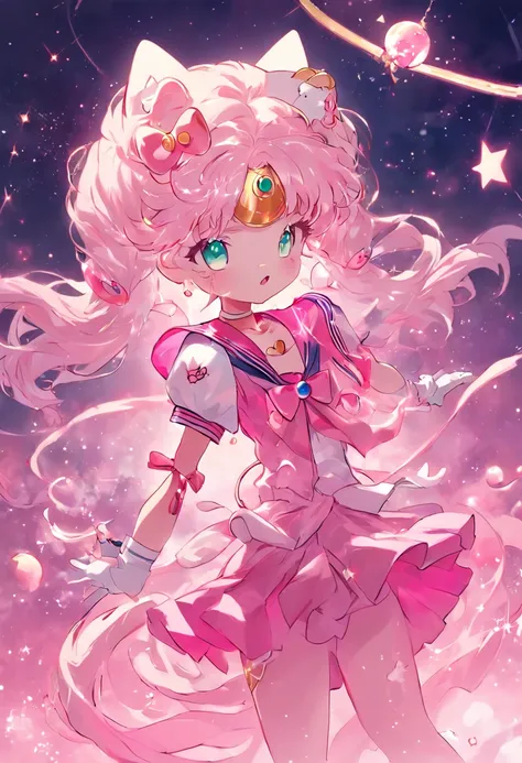 "Hello Kitty meets Sailor Moon, creating a unique hybrid character with a touch of magic."