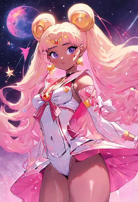 "Create a stunning artwork of Nicki Minaj as a hybrid of Sailor Moon with intricate details, vibrant colors, and dynamic poses. Incorporate elements of Sailor Moons iconic outfit, such as the sailor collar and bow, while adding Nicki Minajs unique style an...